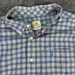 Johnnie-O Button Down Shirt Mens 2XL Blue Grey Gingham Hangin Out Cotton Stretch